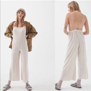 Urban Outfitters Womens Ribbed Romper Size XS Cream Stretch Lounge‎ Neutral
